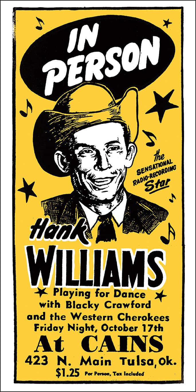 HANK WILLIAMS 1952 Cain's Ballroom Tulsa Concert Poster