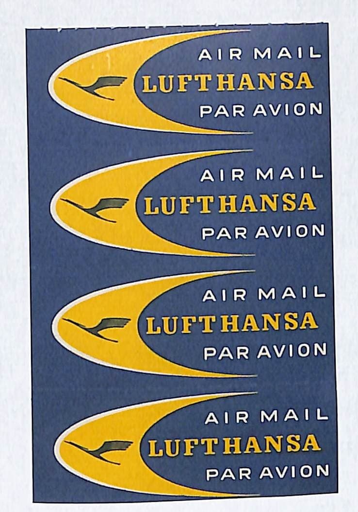 Lufthansa Air Mail / Par Avion Strip of 4 Small Labels 2" x 3" VGC