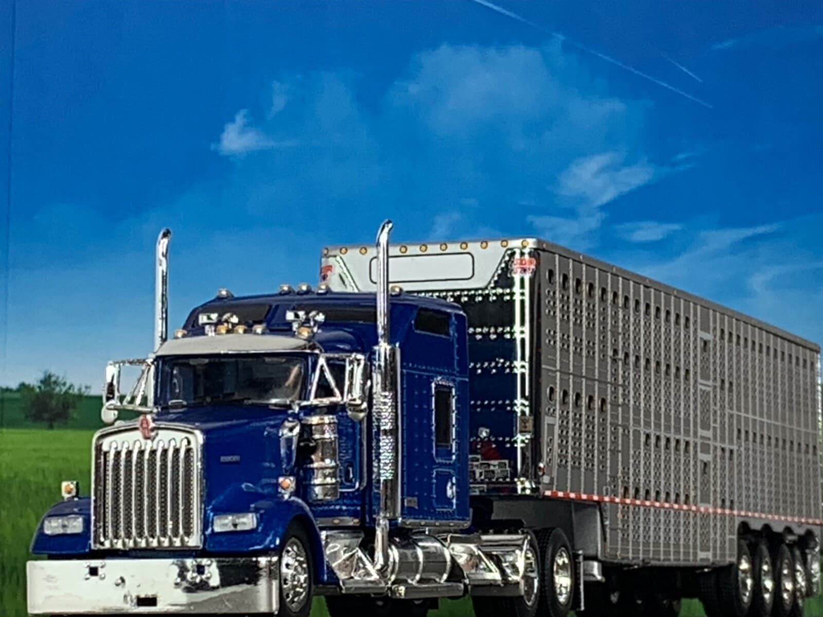 1/64 DCP KENWORTH W900L W/ 86" STUDIO SLEEPER & WILSON QUAD AXLE CATTLE TRL