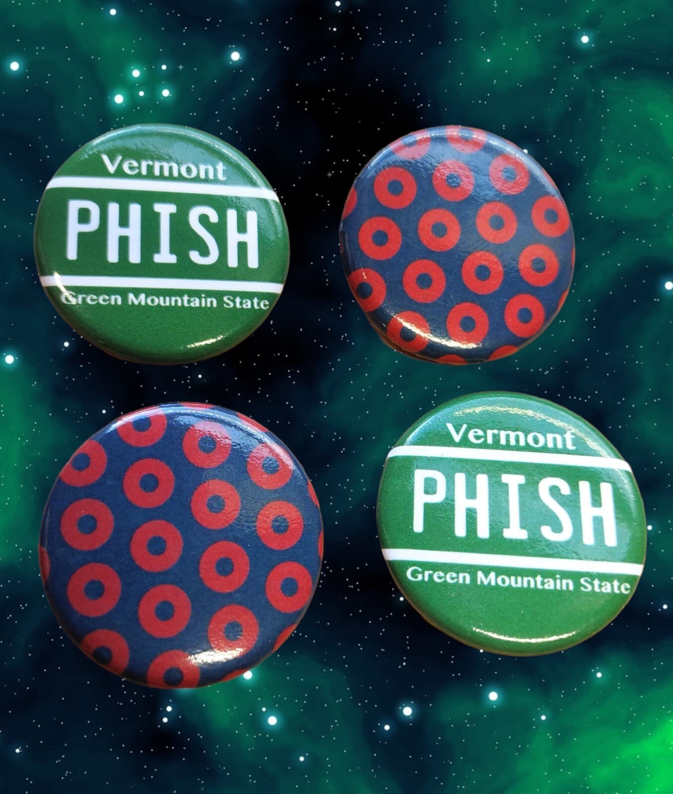 PHISH 2donut & 2VT plate 1.25" buttons(4) vermont Free shipping!