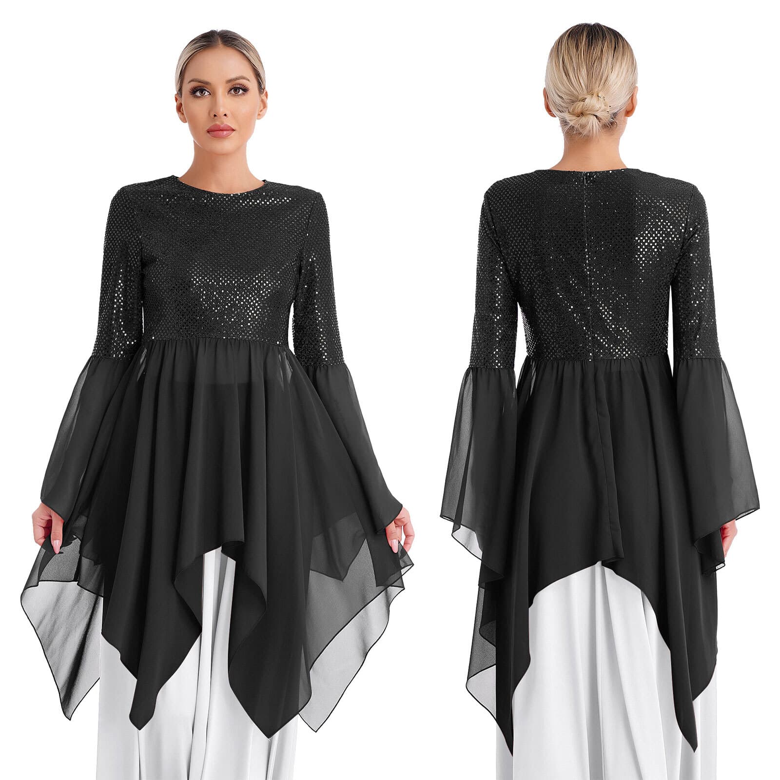 Womens Liturgical Performance Costumes Asymmetrical Round Neck Hem Dress
