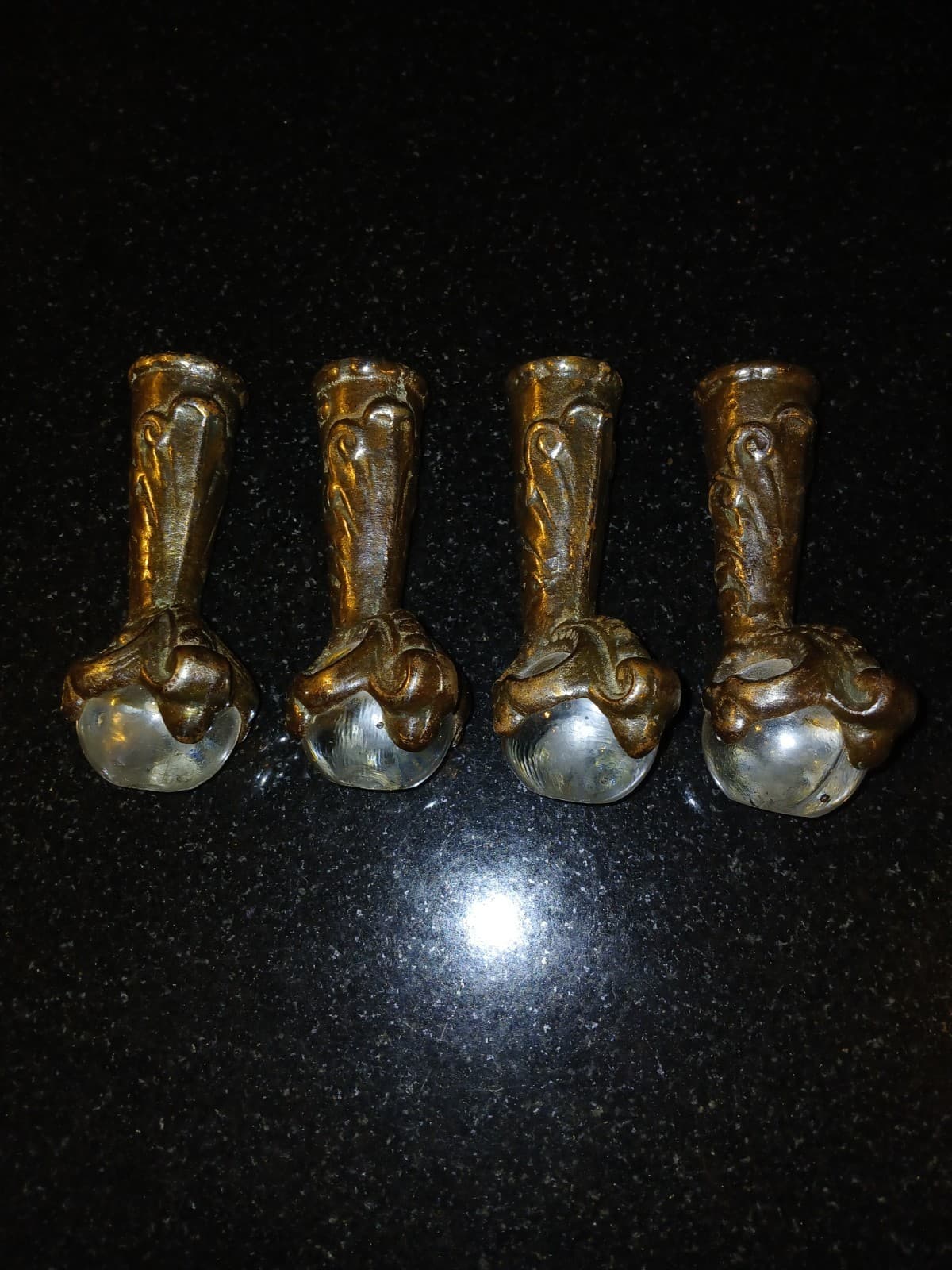 Antique Metal Glass Ball And Claw Piano Stool Feet Set Of 4 NICE!