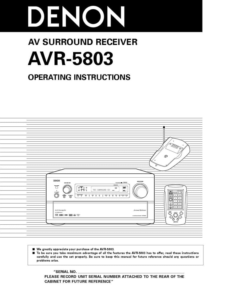 Denon AVR-5803 AV Receiver Owners Manual