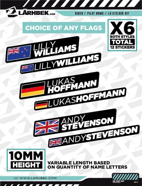 12 Personalised rider name / ID stickers - CYCLE BIKE | MTB | FRAME | HELMET