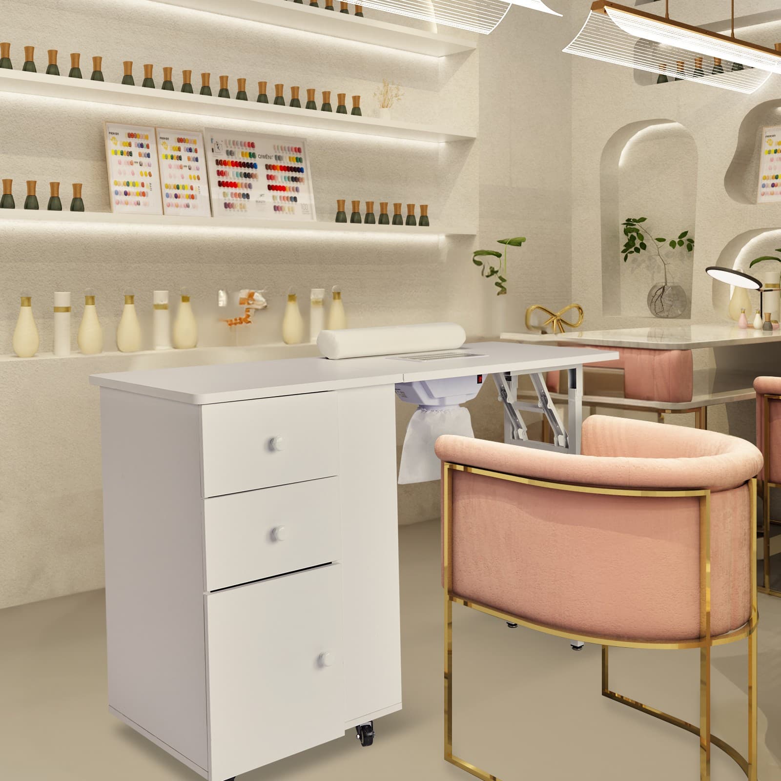 Foldable Manicure Table Nail Table Nail Desk Station w/ Electric Dust Collector