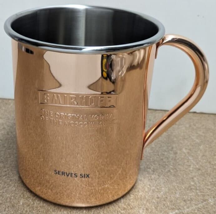 New Smirnoff Original Vodka Moscow Mule Serves 6 Person Group Copper Mug 7 3/4"H