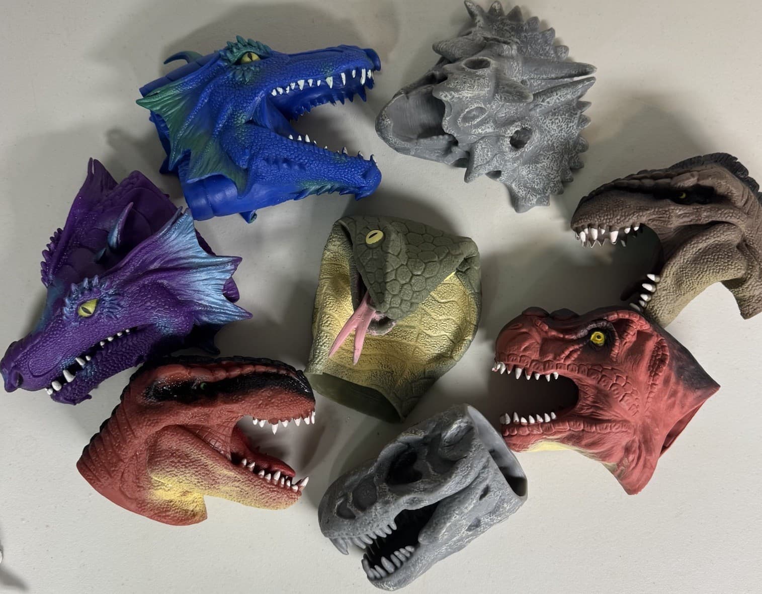 Terrible Lizards Rubber Lot Of 8 Hand Puppets Dinosaur Dragon Snake Schylling