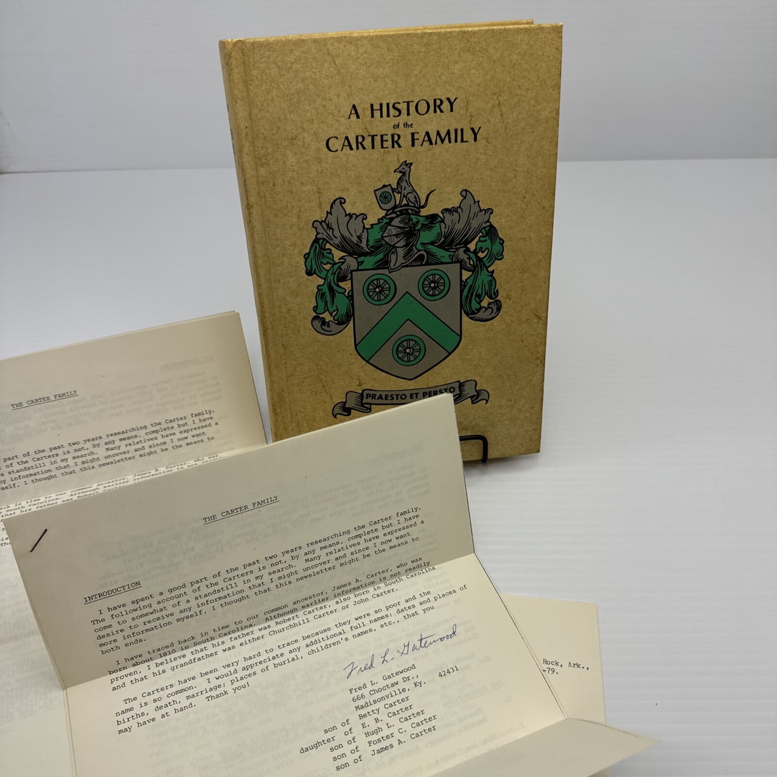 A History of the Carter Family 1972 HC American Genealogical Research w/Papers