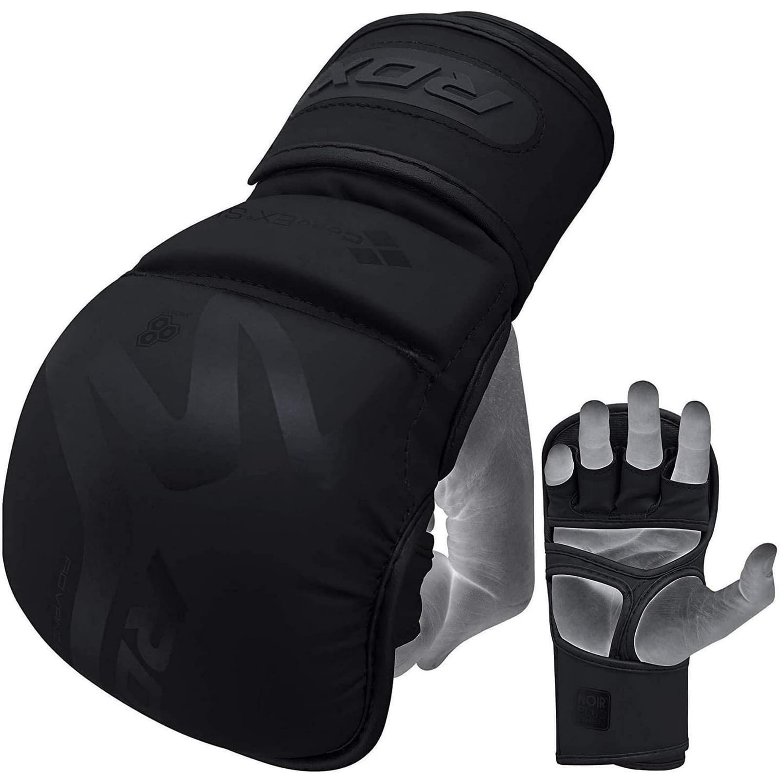 RDX T15 MMA Grappling Gloves, Open Palm, for Sparring & Training – Matte Black