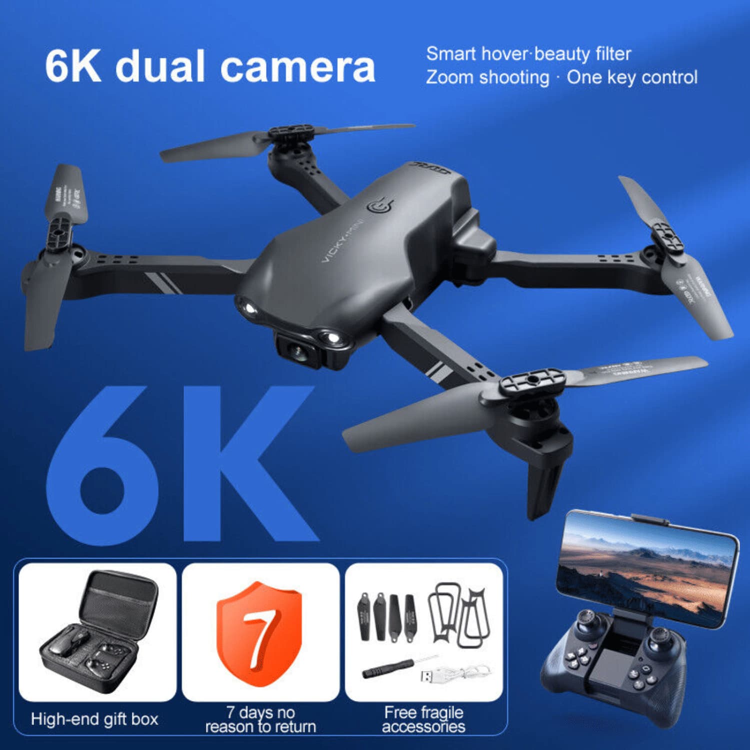 4DRC V13 Mini RC Drone 6K HD Dual Camera WiFi FPV Foldable Quadcopter +2 Battery