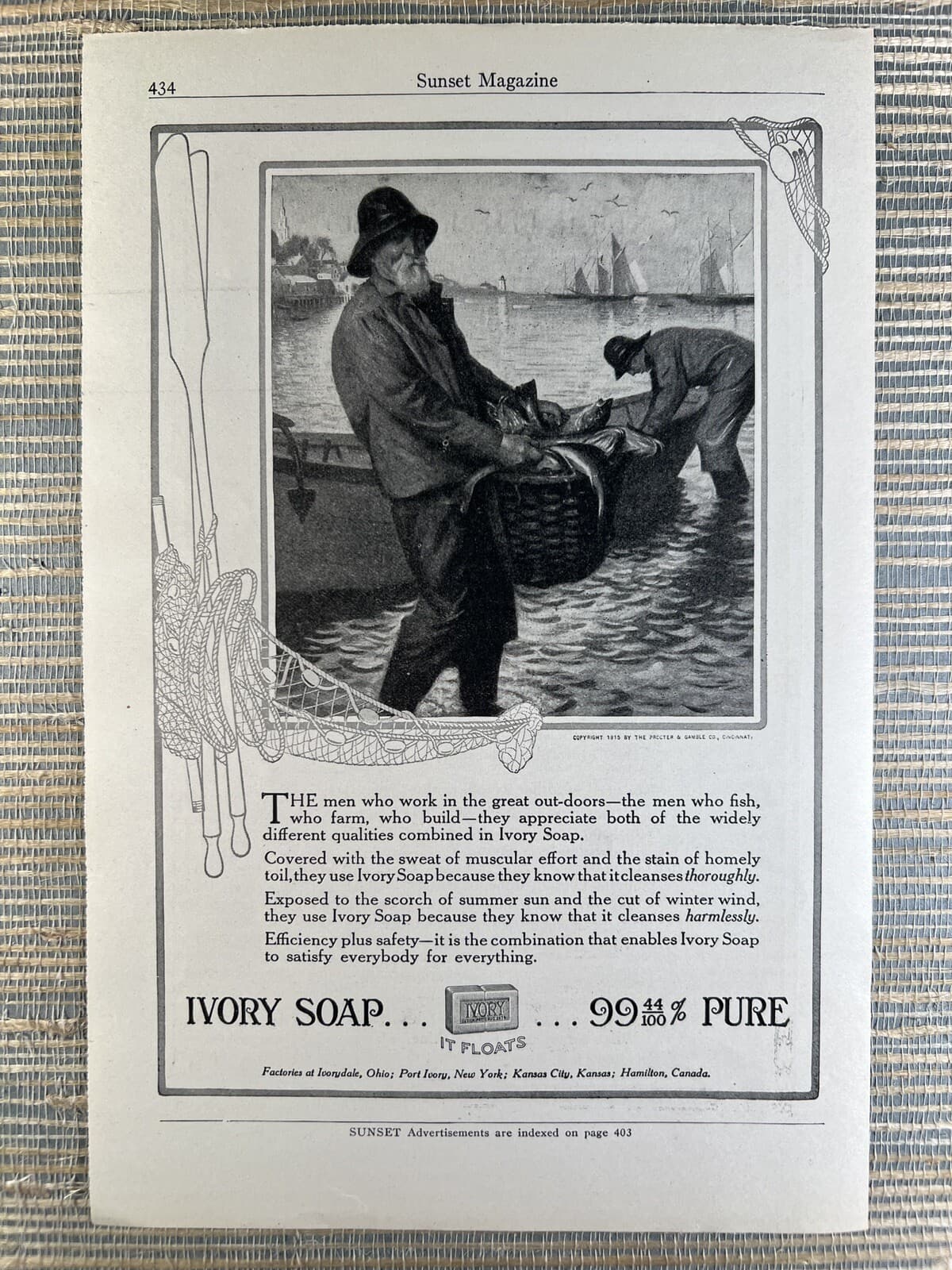 Ivory Soap Bar Floats Fishermen Procter Gamble Cincinnati 1915 Vintage Print Ad