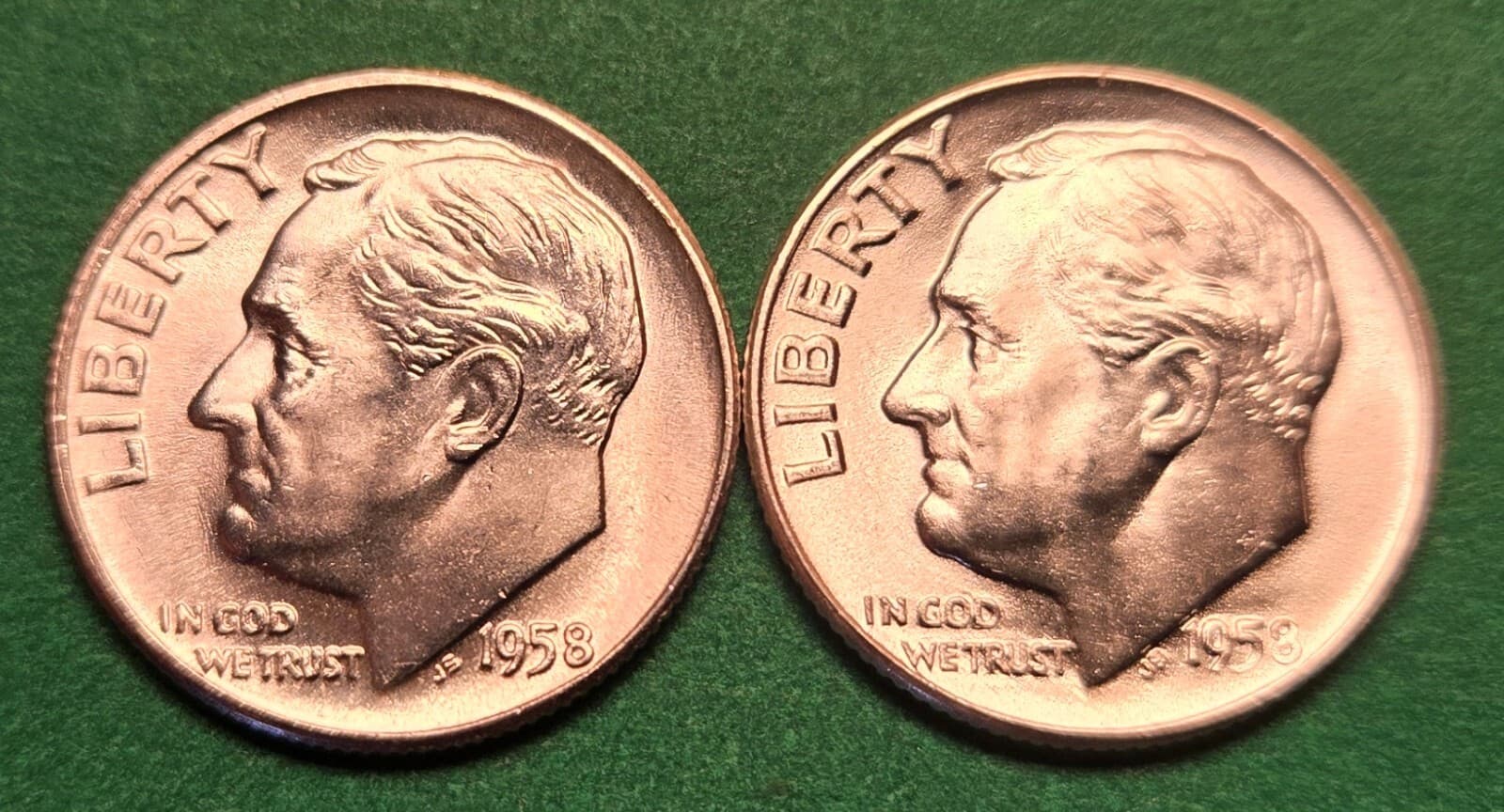 1958 P D (2 coins) Roosevelt Dimes from original BU rolls - 60 Sold