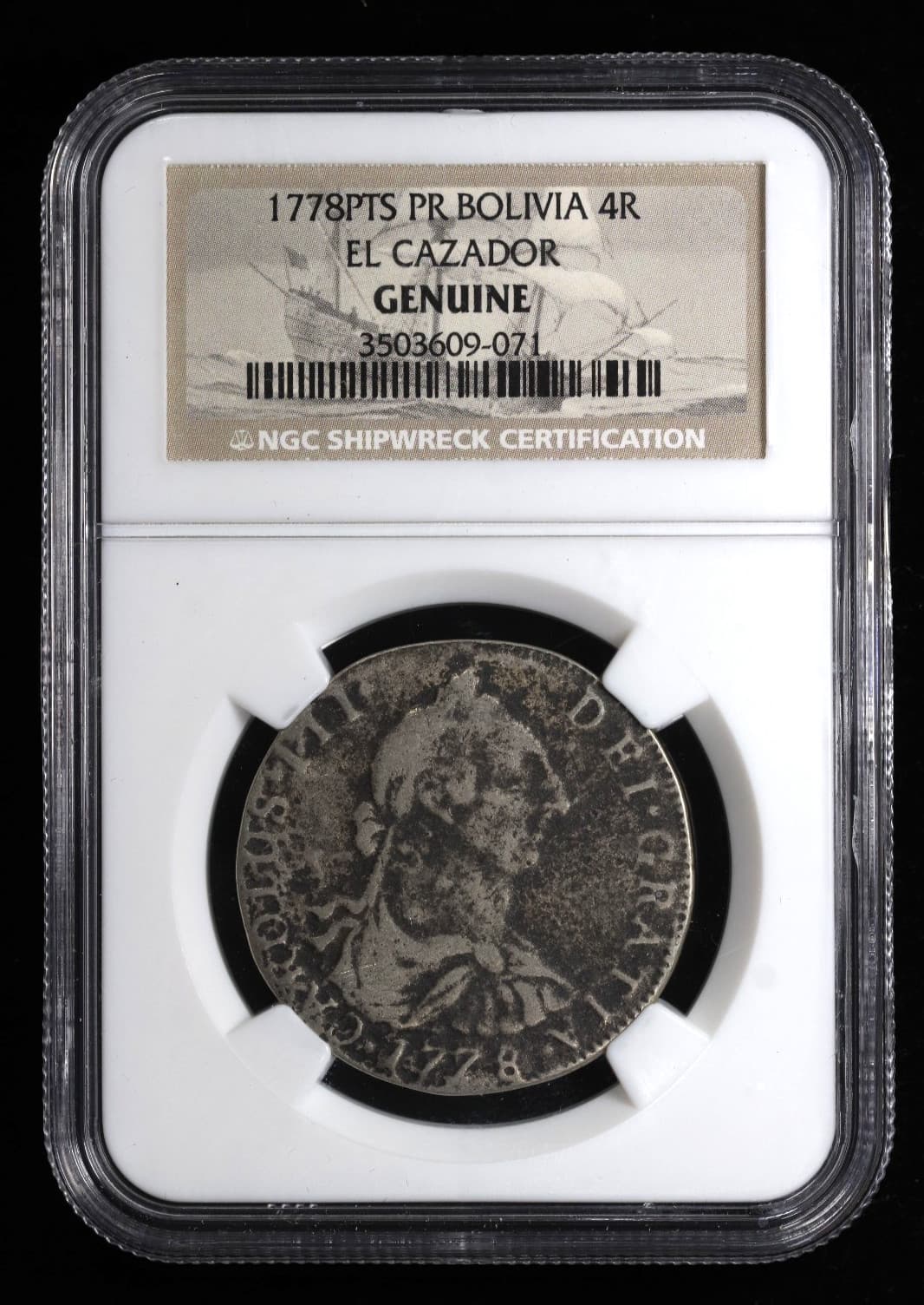 1778 El Cazador Shipwreck 4 Reales Spanish Colonial Bolivia NGC Genuine