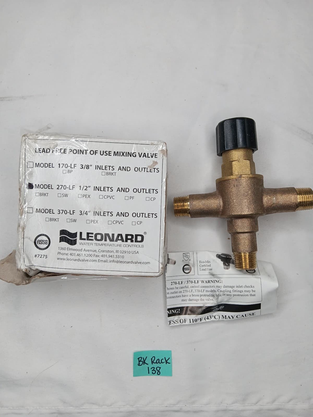 Leonard Point Of Use Mixing Valve Model 270-LF Brass Thermostatic
