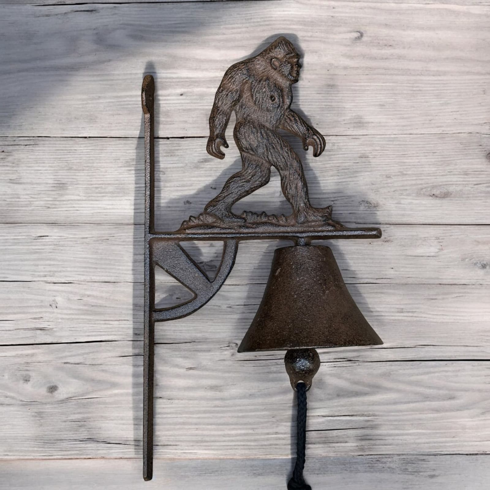 Rustic Cast Iron Bigfoot Bell, Sasquatch Doorbell for Porch or Cabin Entryway