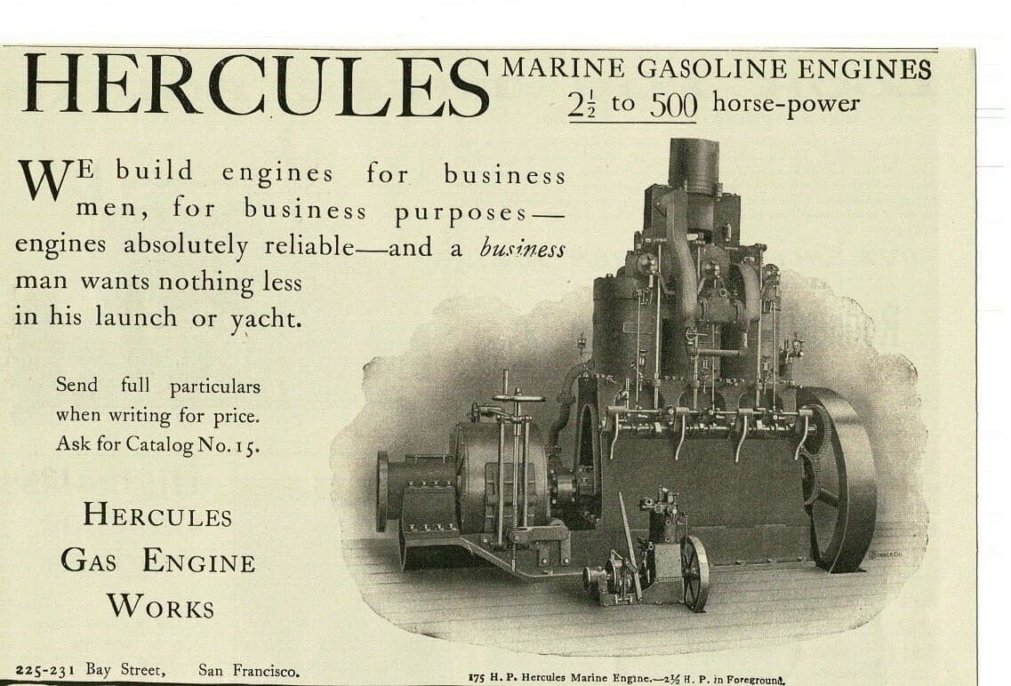 1902 HERCULES GAS ENGINE WORKS Marine Engines San Francisco CA Vintage Print Ad