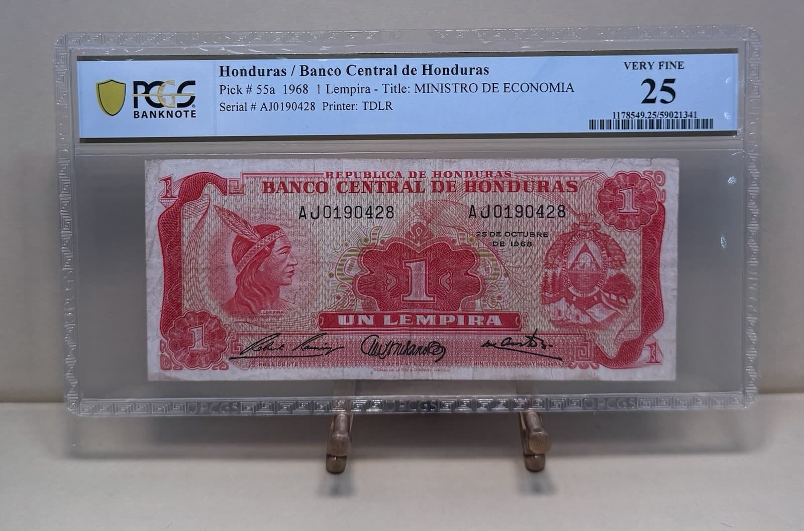 1968 Honduras Un Lempira-PCGS VERY FINE 25