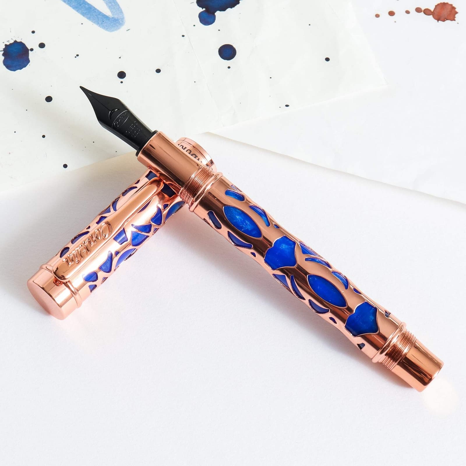 Conklin Endura Deco Crest Fountain Pen - Blue & Rose Gold