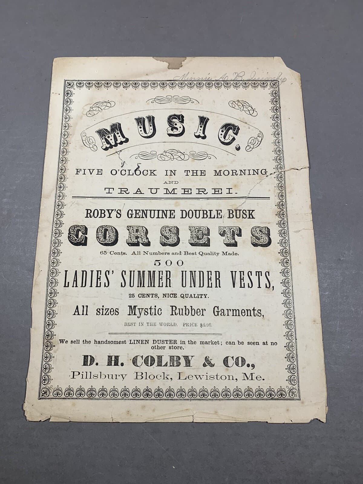 Antique Sheet Music - Advertising Women’s Mystic Rubber Clothing Garments