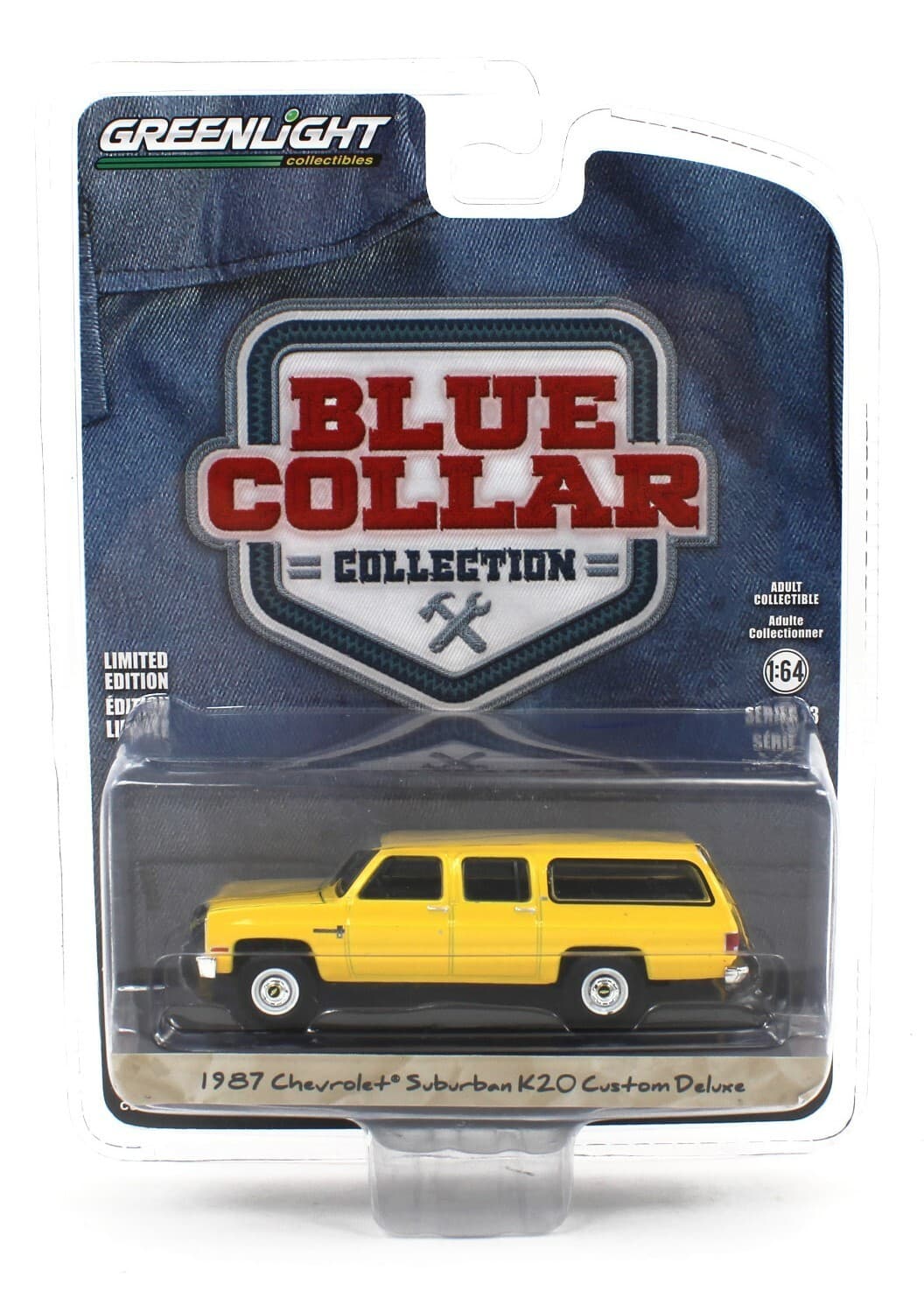 1:64 GreenLight *BLUE COLLAR 13* Yellow 1987 Chevrolet Suburban K20 Custom NIP