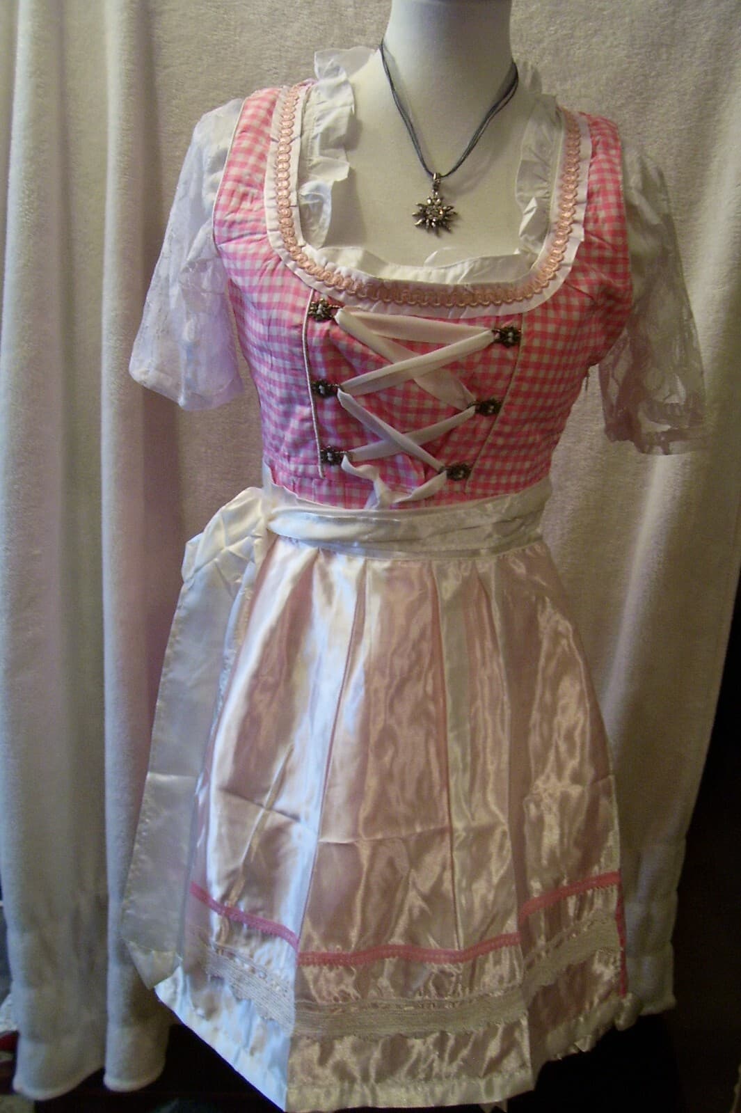 NEW! Sz 6.NEW!Germany,Waitress,Trachten,Oktoberfest,Dirndl Dress 3-pc,PINK,White