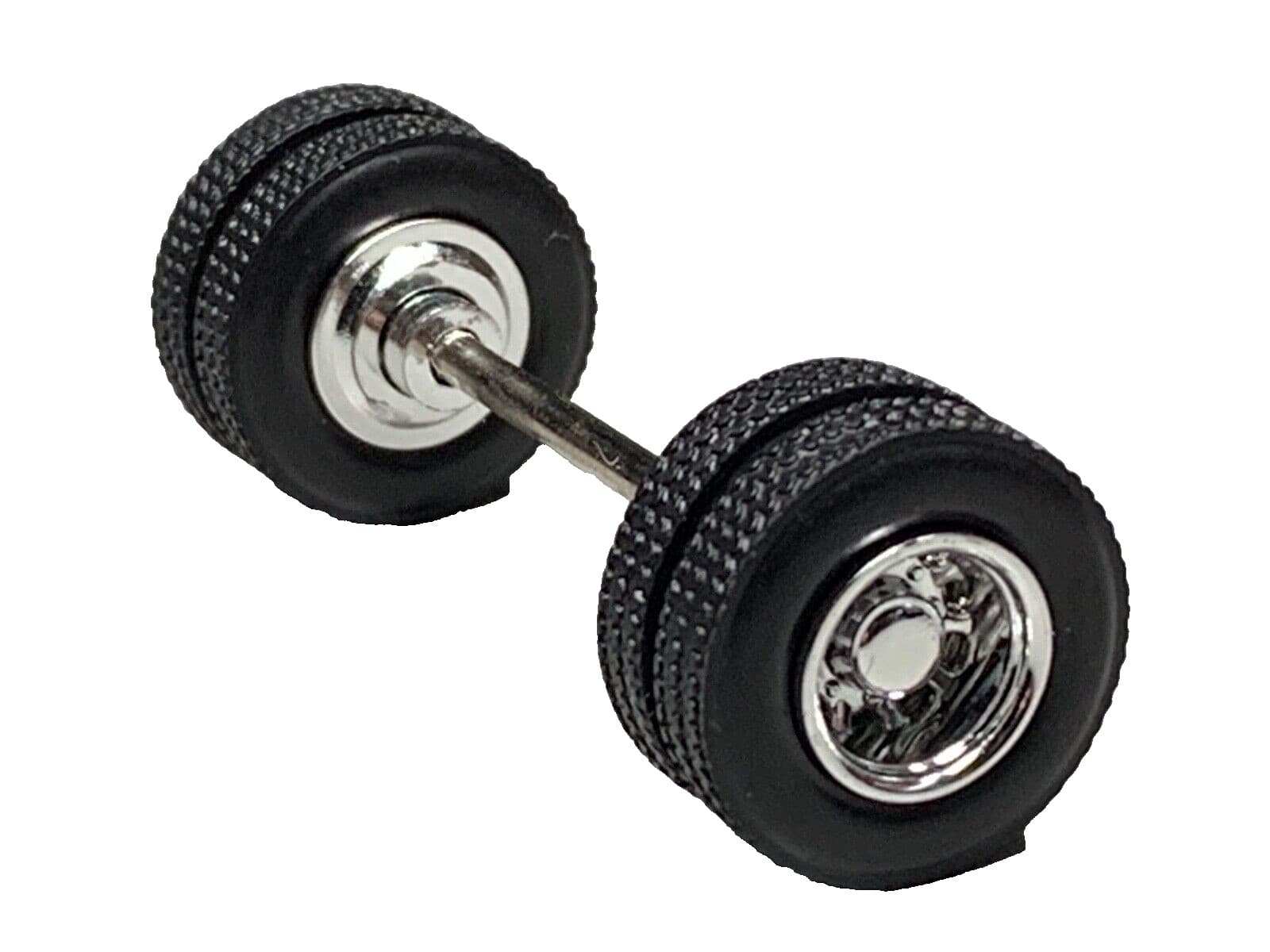 1/64 SPECCAST CHROME 10 HOLE WHEEL & TIRE PAIR W/ AXLE