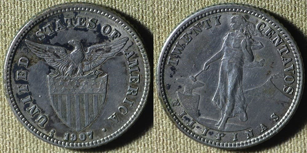 Philippines : 1907S 20 Ct XF-AU Cleaned in Past , Toning #170 IR5055