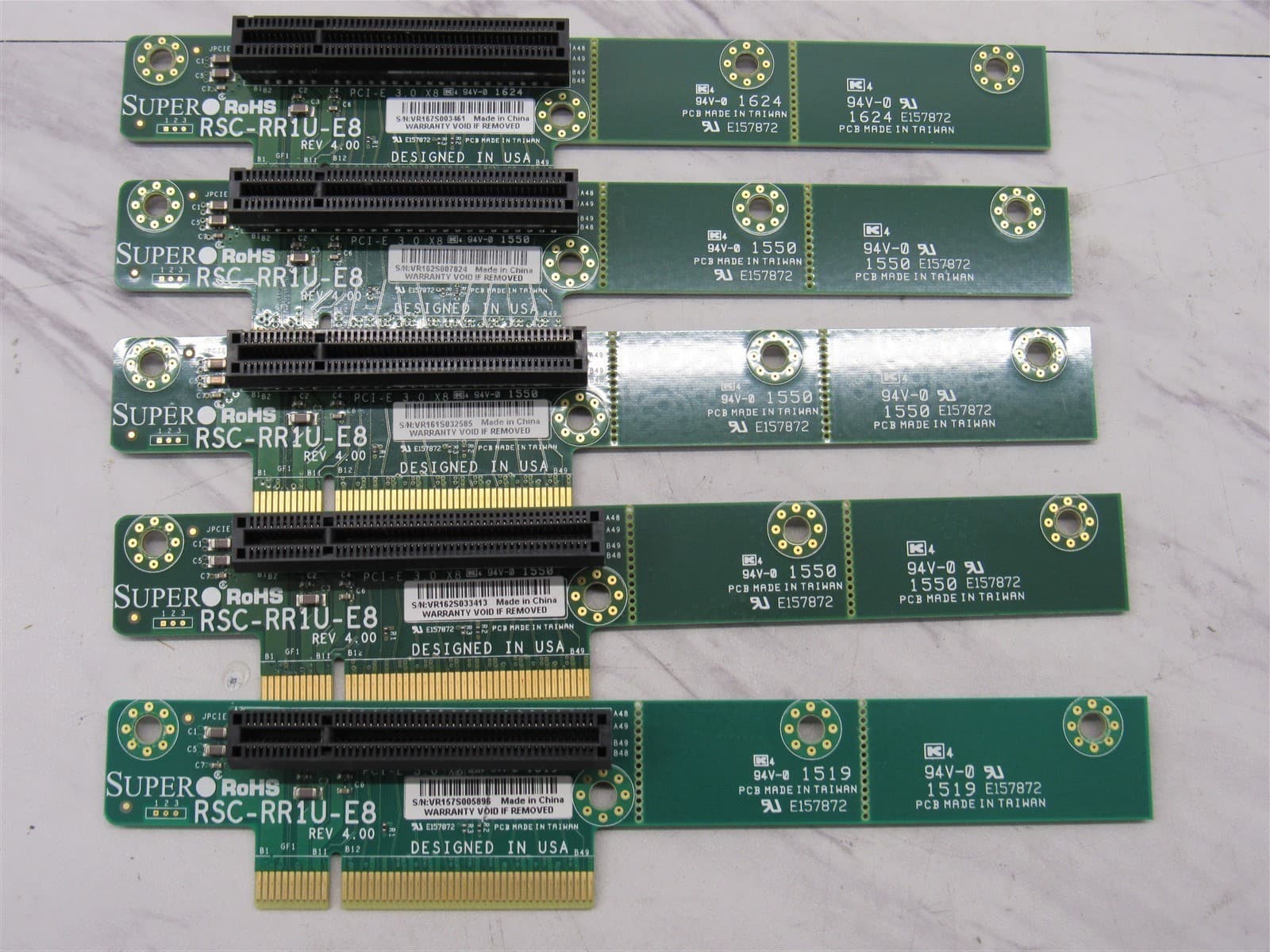 5 LOT - Supermicro 1U Server PCIe x8 Riser Card Board RSC-RR1U-E8 REV 4.00 3.00