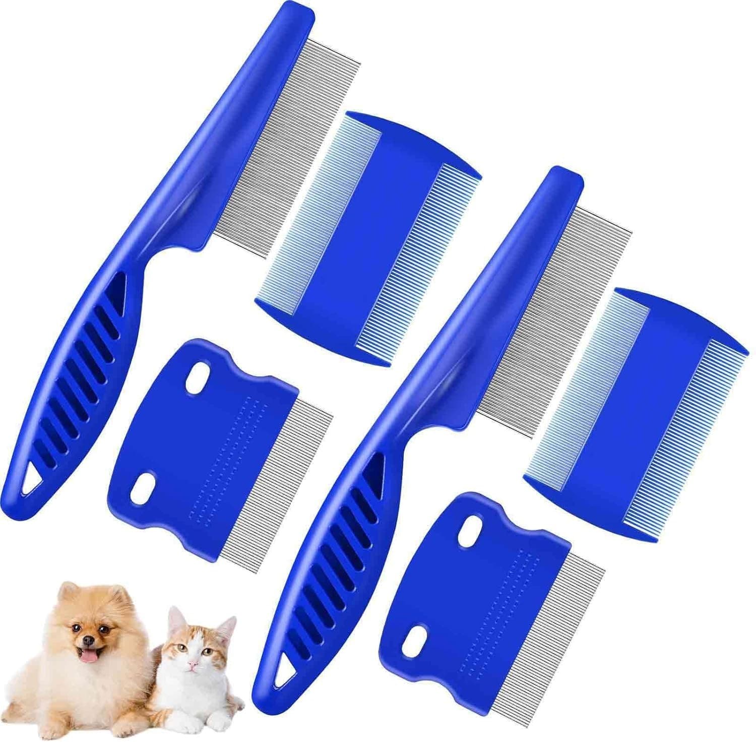 6 Pack Dog Grooming Comb, Pet Flea Lice Stainless Steel Cat Combs with Rounded T