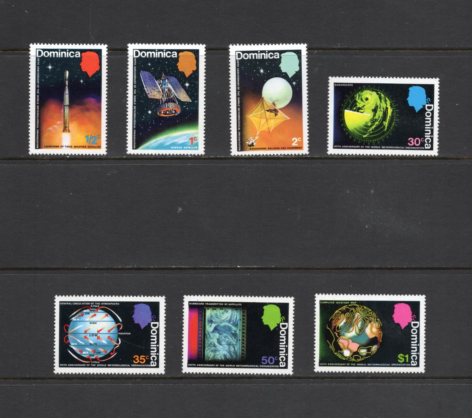 S4132 Dominica 1973 space Weather Satellites 7v. MNH