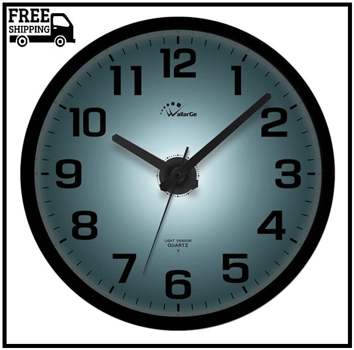 WallarGe Night Light Wall Clock for Bedroom - Silent Lighted up Wall Clock Glow