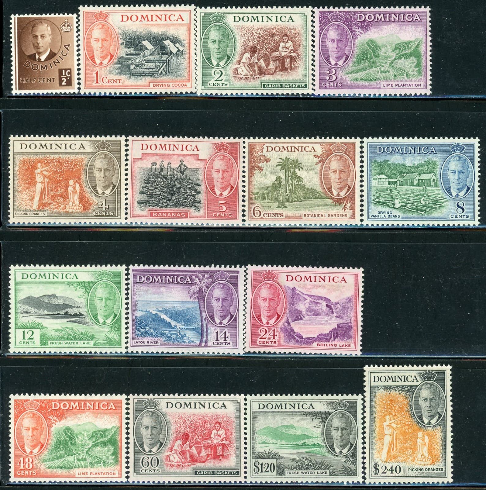 DOMINICA 122-36 SG120-34 MH 1951 KGVI Definitive set of 15 CV$57