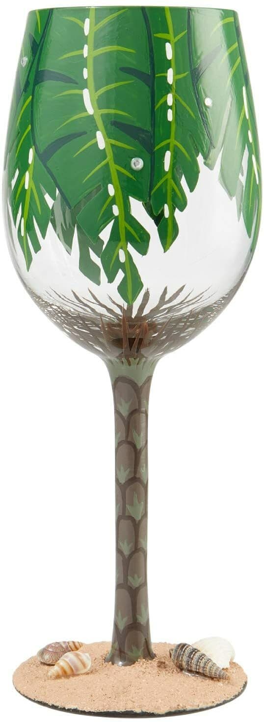 Enesco Designs by Lolita Palm Tree Artisan Wine Glass, 1 Count (Pack of 1), Mult