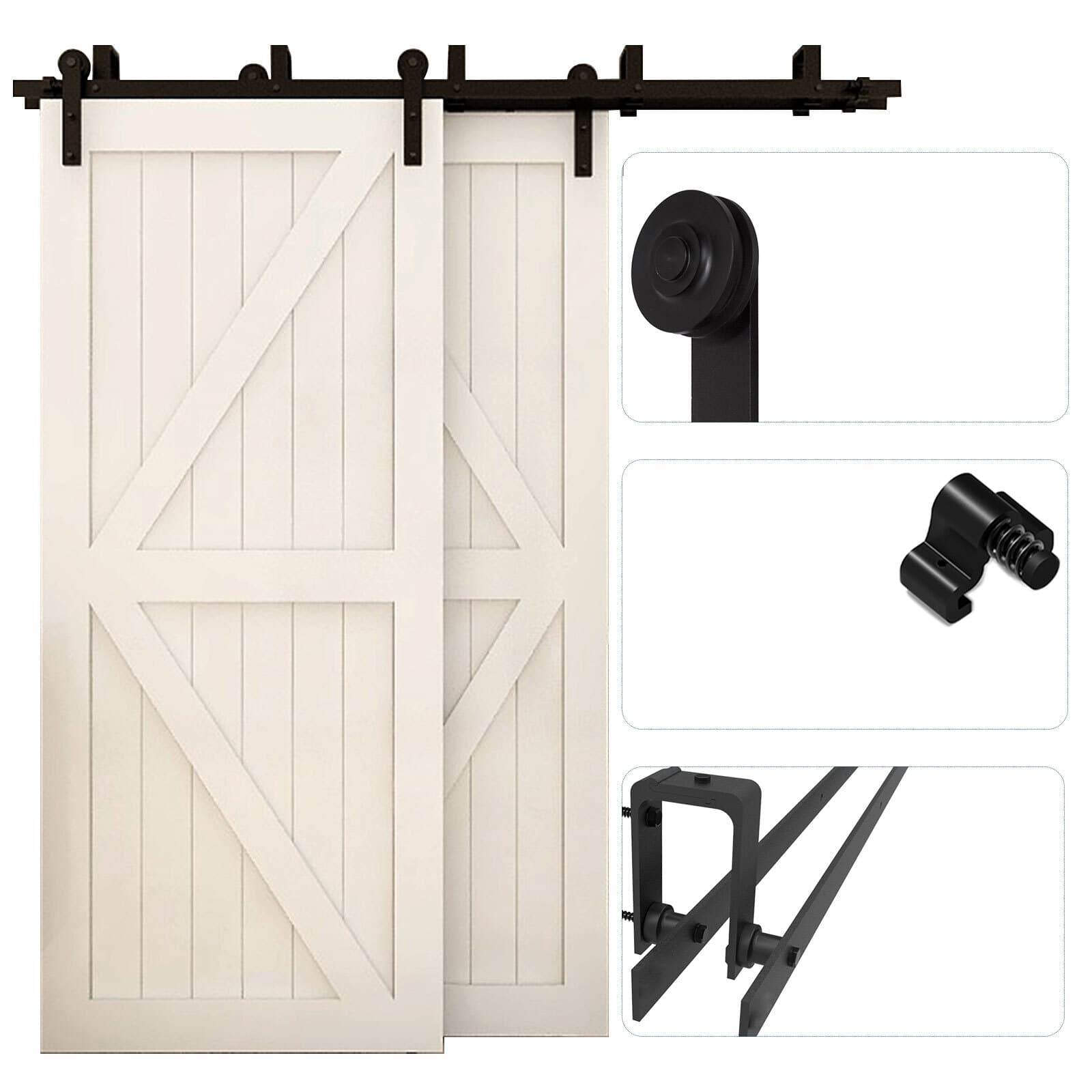 4-20FT Bypass Sliding Barn Wood Door Hardware Closet Track Kit For Double Door