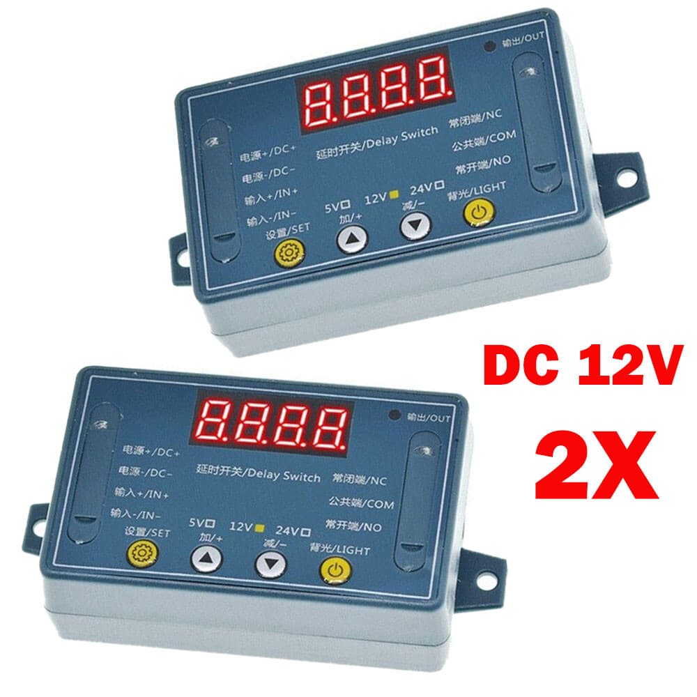 2pc DC12V 10A Adjustable Time Delay Relay Modules LED Digital Timer Switch +Case
