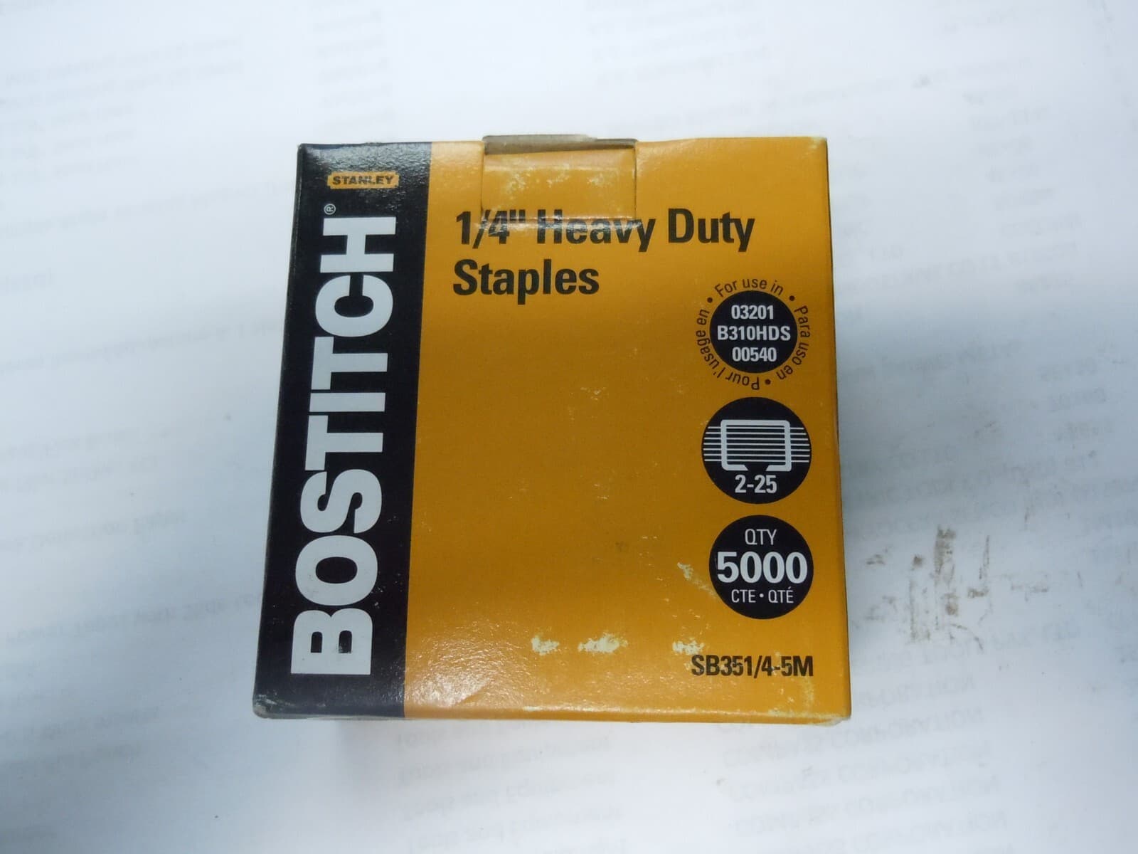 Bostitch Heavy Duty Premium Staples, 2-25 Sheets, 0.25 Inch Leg, 5,000 Per Box