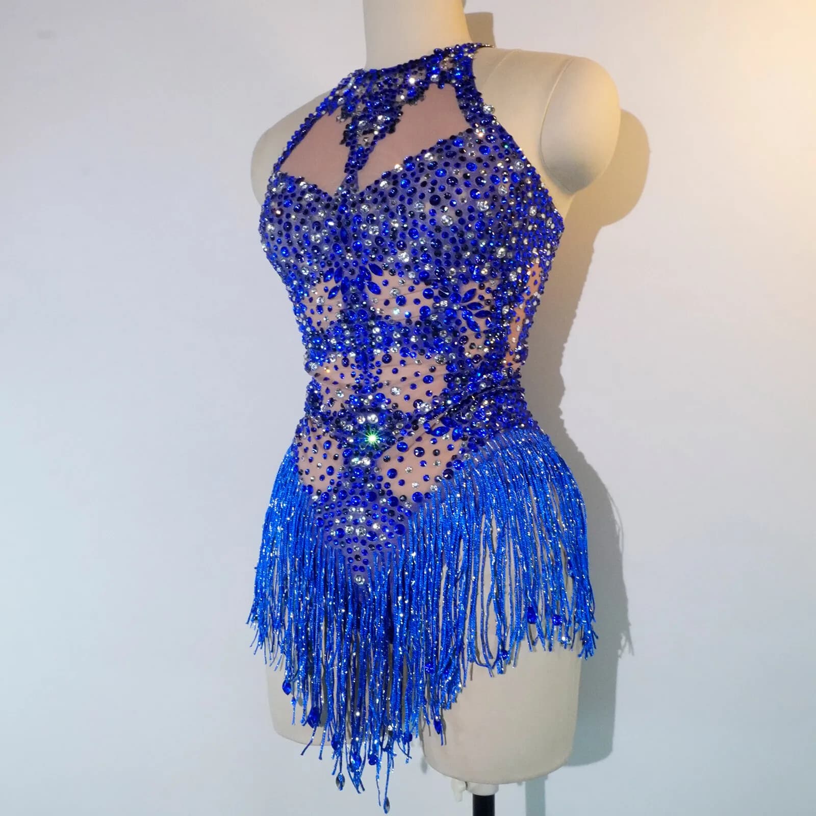 Women Sparkly Rhinestones Fringes Bodysuit Singer Dancer Stage Wear Costume