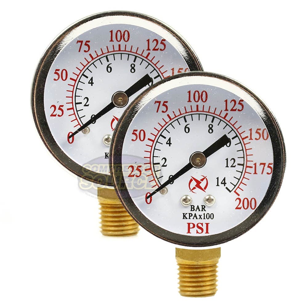 2 Air Compressor Pressure Hydraulic Gauges 2" Face Side Mount 1/4" NPT 0-200 PSI