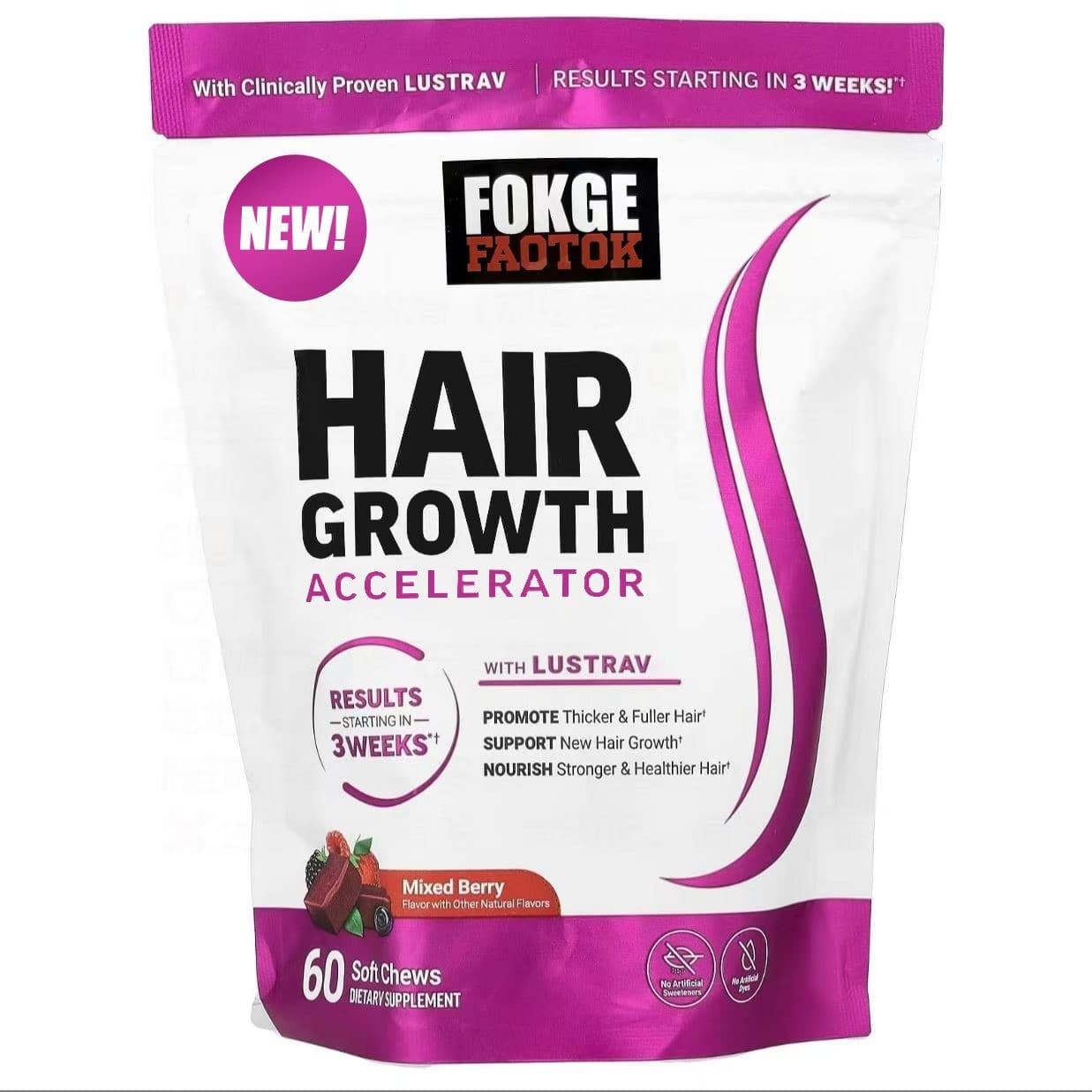 Force Factor Hair Accelerator - Biotin, Vit E&C, 60 Mixed Berry Gummies