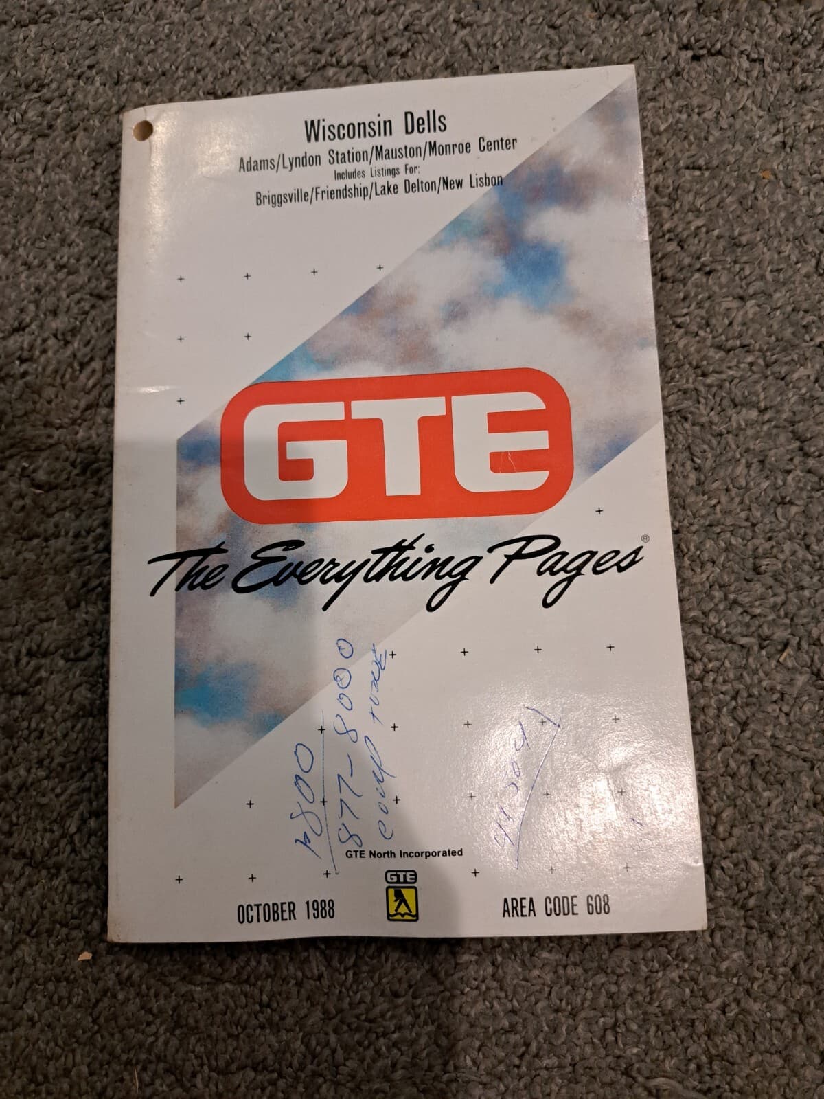 GTE October 1988 Wisconsin Dells Wisconsin Directory Adams Mauston Lake Delton