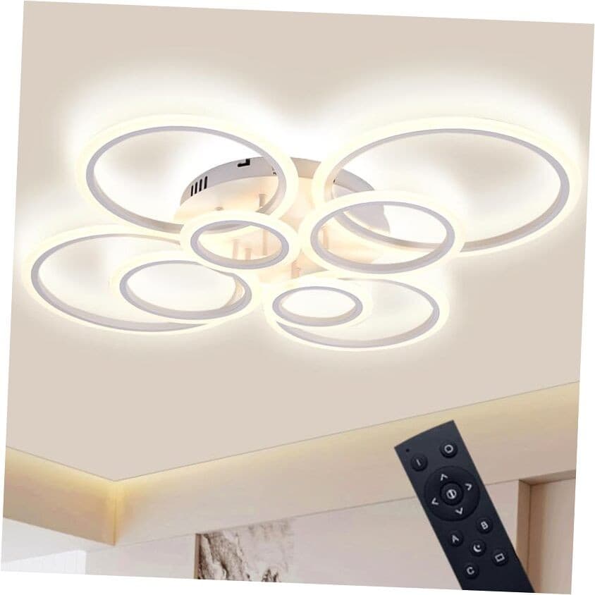 Dimmable LED Flush Mount Ceiling Light with Remote Control, 8 8 Rings White