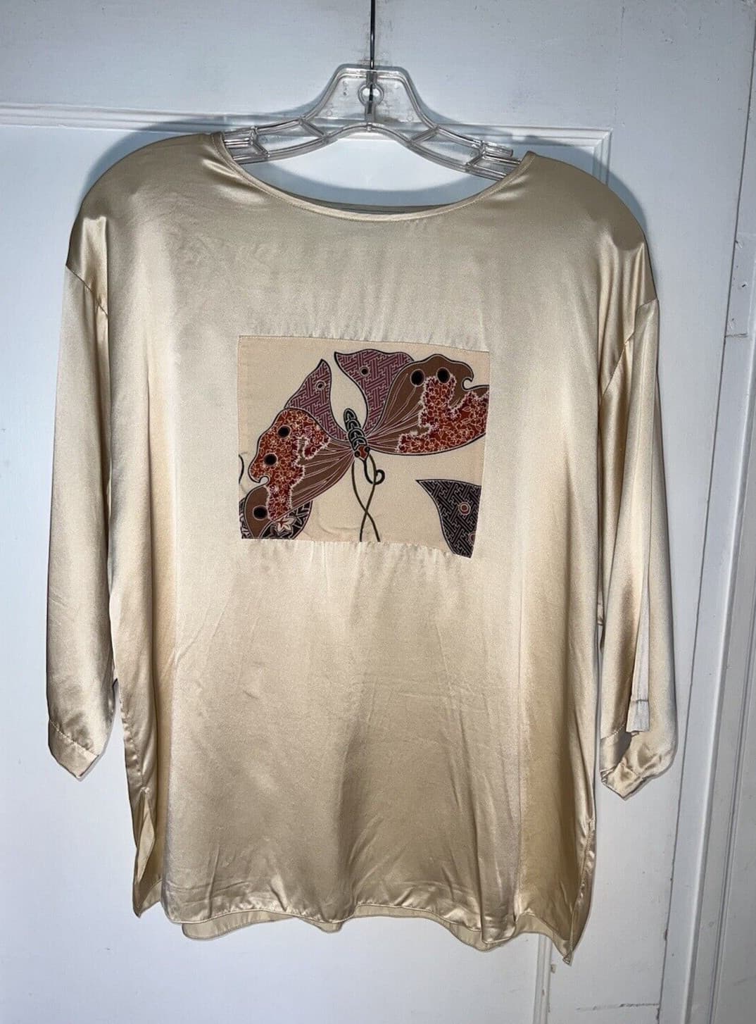 Vintage Jane Suttell made in USA Silk tunic top Ivory Moth O/S. d513