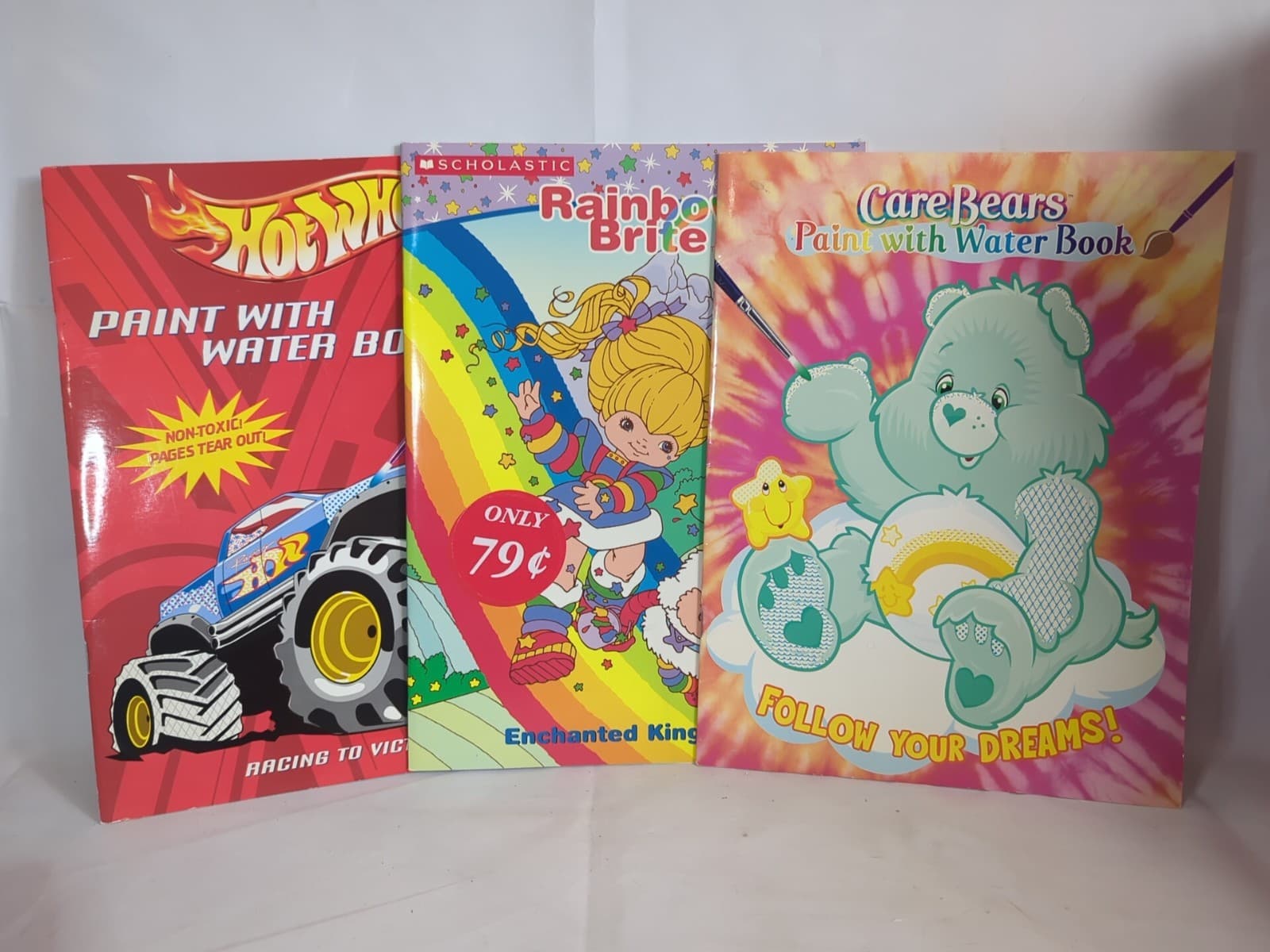 3 Paint With Water Books Hot Wheels Rainbow Brite Care Bears Unused B4