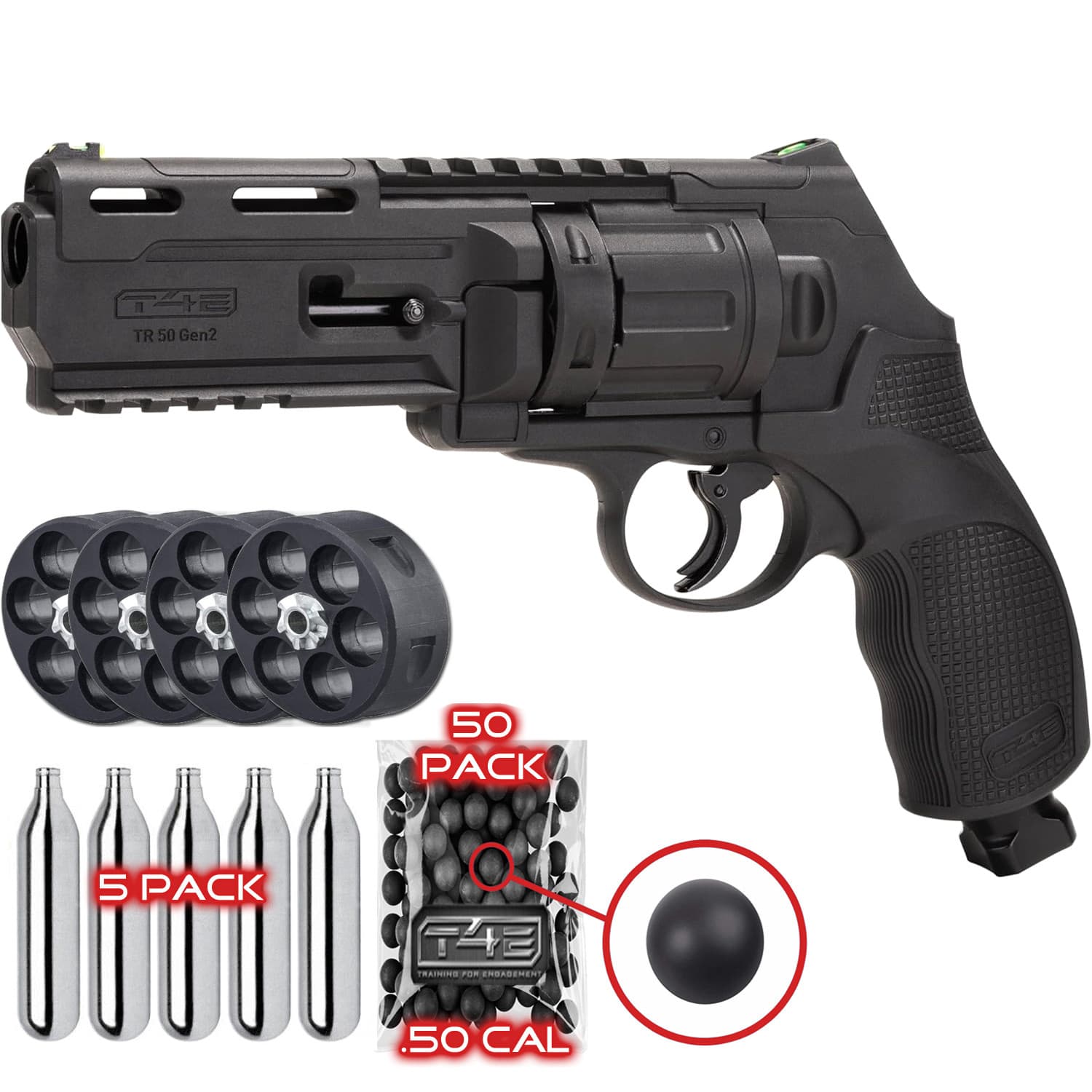 Umarex TR50 Paintball Revolver w/ 50 Rubber Balls & 5 CO2, 7.5J GEN2 (2292176)