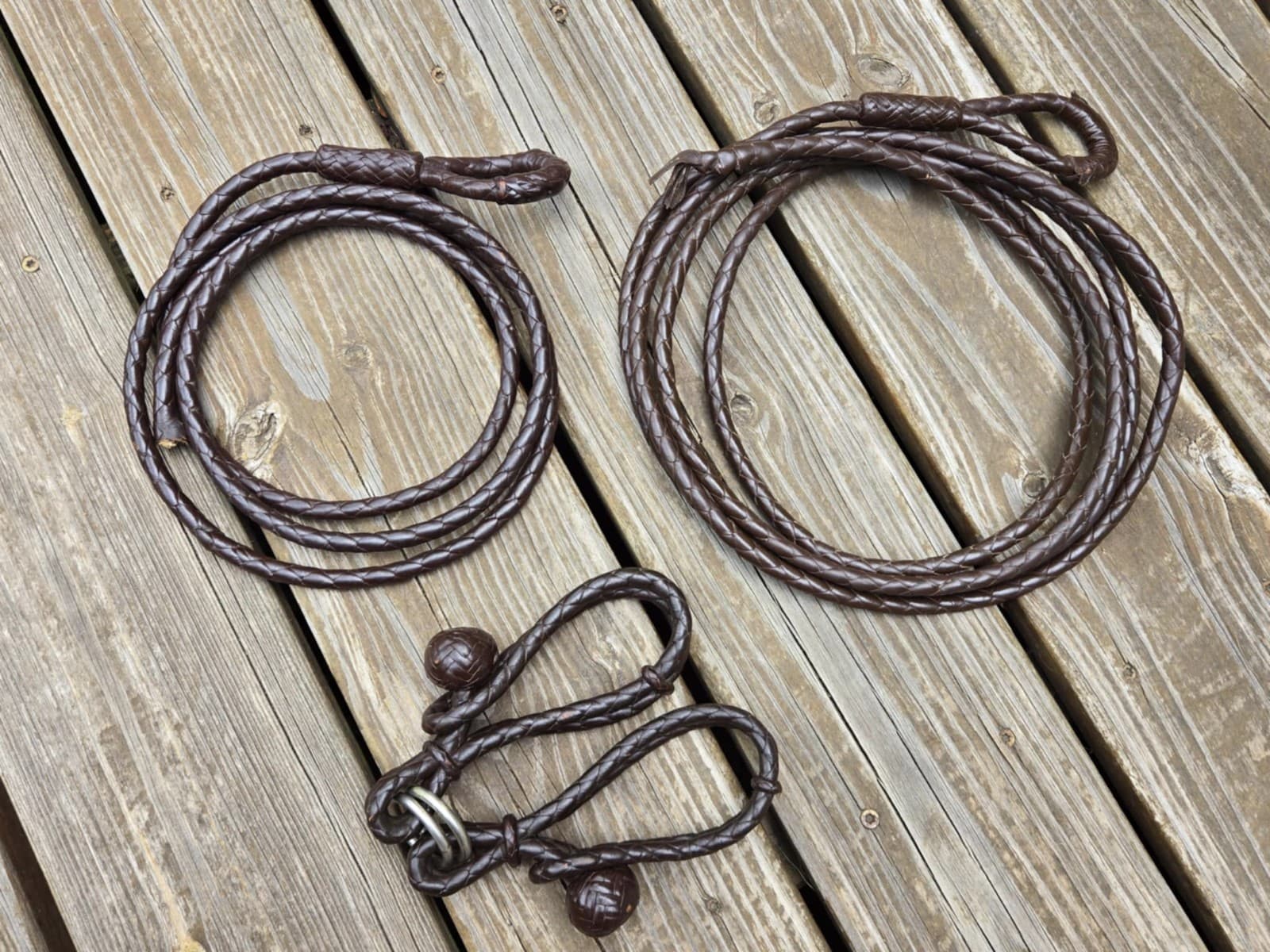 Vintage Braided Plaited Brown Leather Western Hobbles & Two Riatas - Quality Lot