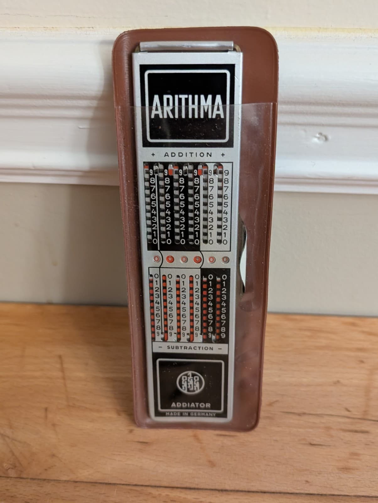 Vintage Arithma Addiator Addition Subtraction Calculator w/ Slip Case