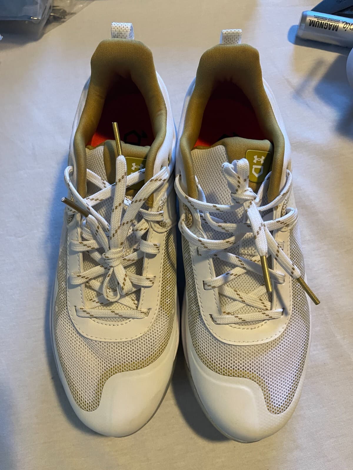 Under Armour Clyde MT 3024328-103 White Gold Women's Softball Metal Cleats 8