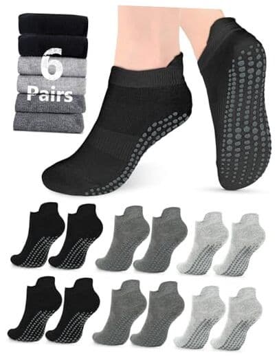 Grip Socks for Women Men Pilates Large 6 Pairs-2 Black/2 Dark Gray /2 Gray