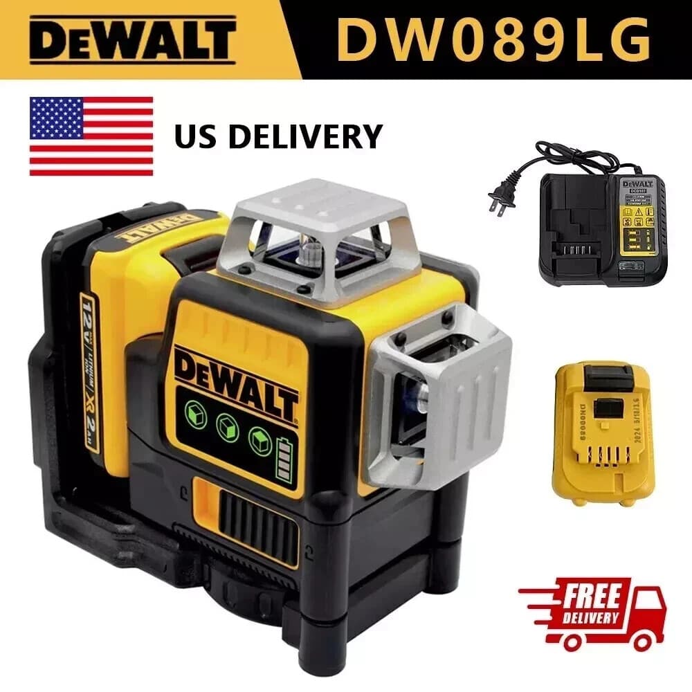 DEWALT DW089LG 12V Green Line 3 x 360 Degree Laser Level Laser Battery + Charger