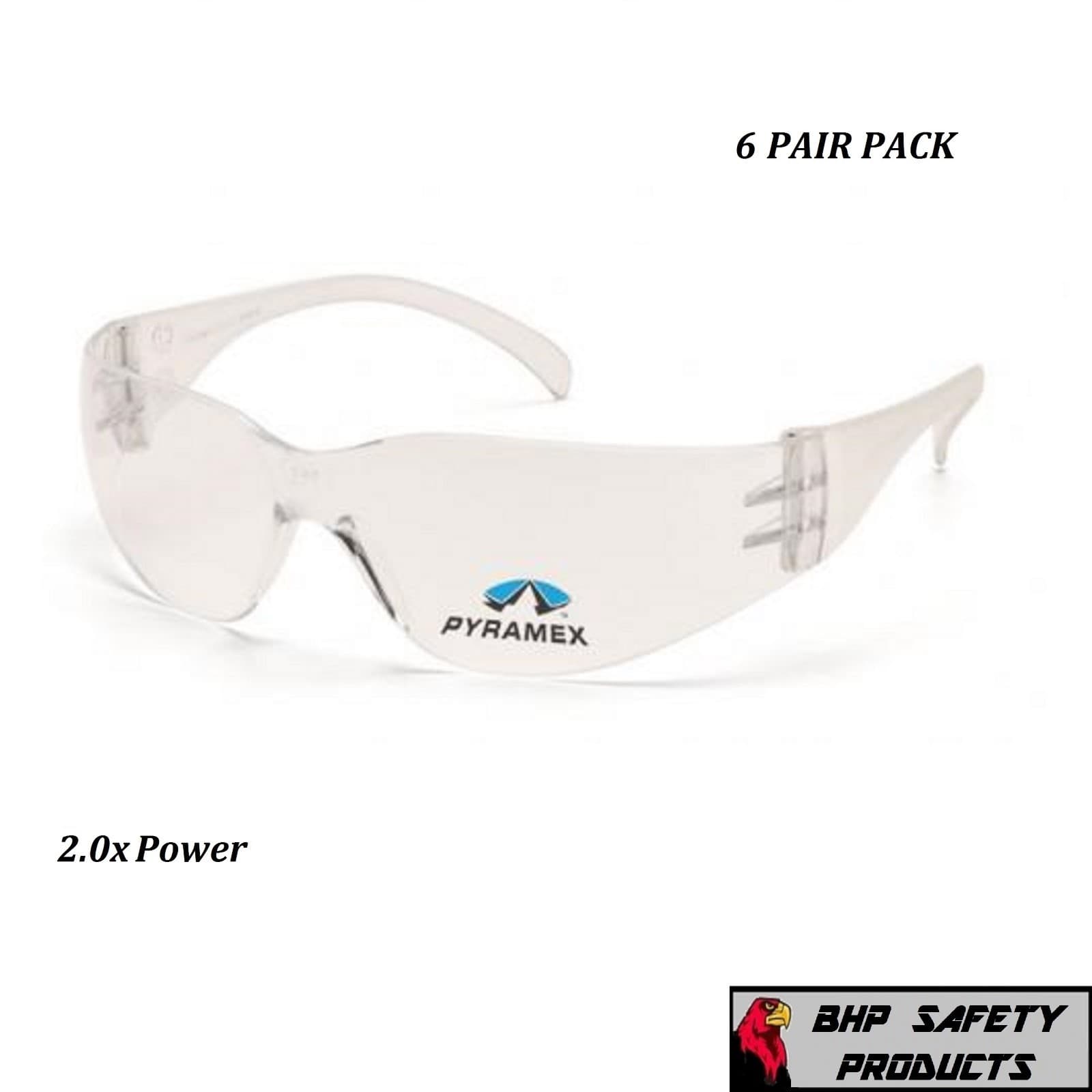 (6 PAIR) PYRAMEX INTRUDER READER SAFETY GLASSES BIFOCAL CLEAR 2.0 LENS S4110R20